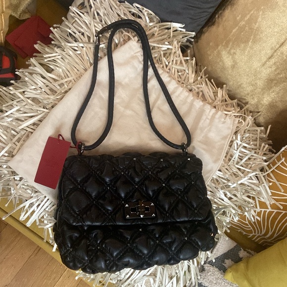 GORGEOUS Valentino Garavani Spikeme Black M Studded Leather CrossBd/Shlder Bag - Picture 4 of 13